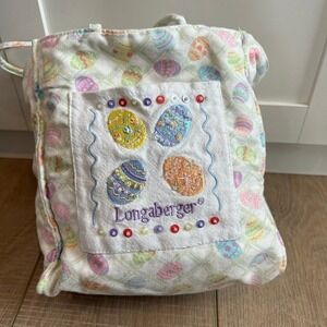 Longaberger Homestead Easter Egg Quilted Tote Bag Embroidered Sequin White Multi